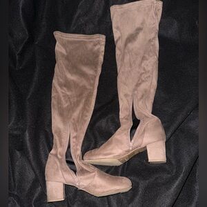 Tan suede thigh boots